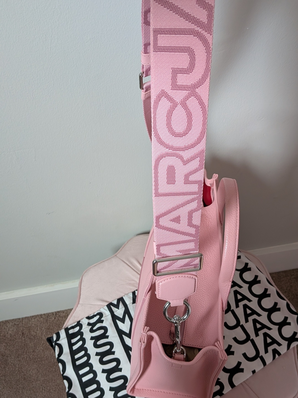 Marc Jacobs Medium Leather Tote Bag Matching Set In Ribbon Pink With Wallet ππ - Picture 11 of 15